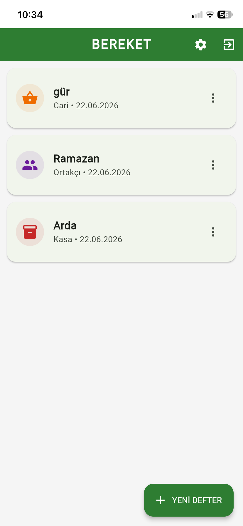 Bereket Uygulama Ana Ekranı